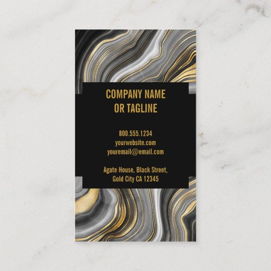 スタイリッシュAgate黒と金ゴールド垂直 名刺 (裏面)
