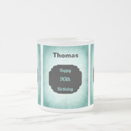 スタイリッシュblue add name 90th誕生日デザイン フロストグラスマグカップ (中央)