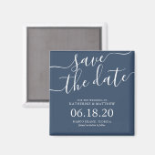 スタイリッシュBlue Script Wedding日付の保存 マグネット (正面/裏面)
