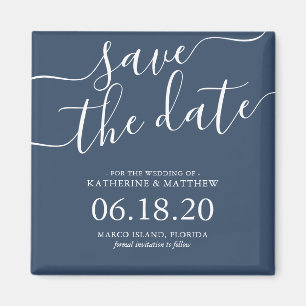 スタイリッシュBlue Script Wedding日付の保存 マグネット