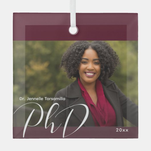 スタイリッシュBurgundy Photo PhD卒業 ガラスオーナメント (正面)