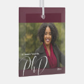 スタイリッシュBurgundy Photo PhD卒業 ガラスオーナメント (正面右)
