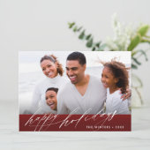 スタイリッシュBurgundy Red White Scriptクリスマスフォト シーズンカード (スタンド正面)