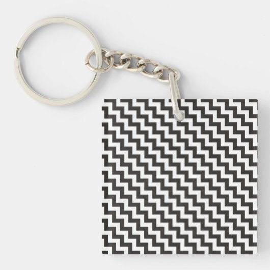 スタイリッシュChevolns Keychain、BlackとWhite Zigzags キーホルダー (正面)
