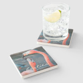 スタイリッシュPink Flamingosモダンフォトベスティーススクリプト ストーンコースター (横)