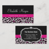 スタイリッシュPink Leopard Print ガーリー Ribbon Networking 名刺 (正面/裏面)