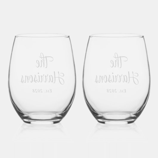 スタイリッシュScript Monogram結婚の ステムなしワイングラス (裏面)