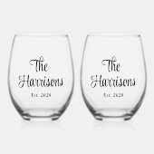 スタイリッシュScript Monogram結婚の ステムなしワイングラス (正面)