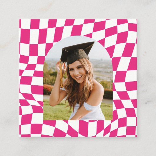 スタイリッシュSNS市松模様にまたは卒業写真 スクエア名刺 (正面)