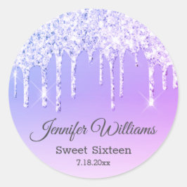 スタイリッシュsweet sixteen紫色の滴下グリッター ラウンドシール