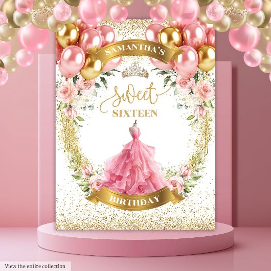 スタイリッシュSweet sixteen背景赤面バラ金ゴールド タペストリー