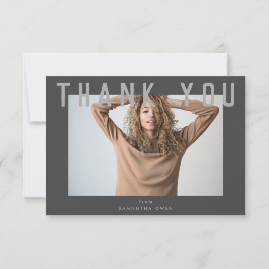 スタイリッシュVoguishグレーのシック頭が切れるグラット写真 サンキューカード (正面)