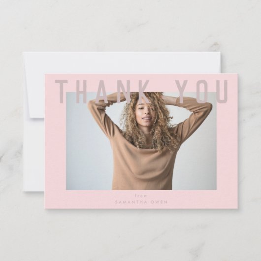 スタイリッシュVoguishピンクのシック頭が切れるグラット写真 サンキューカード (正面)