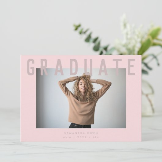 スタイリッシュVoguishピンクのシック頭が切れるグラット写真 案内状 (スタンド正面)