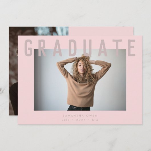 スタイリッシュVoguishピンクのシック頭が切れるグラット写真 案内状 (正面/裏面)
