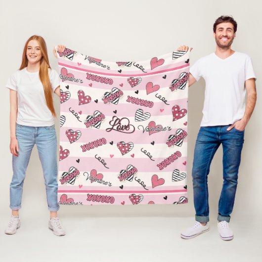 スタイリッシュXOXOバレンタインデーパターン(の模様が)ある フリースブランケット (インサイチュ)