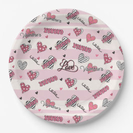 スタイリッシュXOXOバレンタインデーパターン（の模様が）ある ペーパープレート