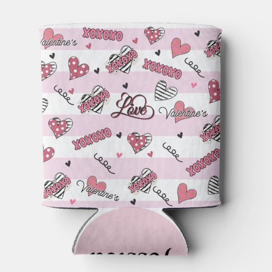 スタイリッシュXOXOバレンタインデーパターン(の模様が)ある 缶クーラー (裏面)