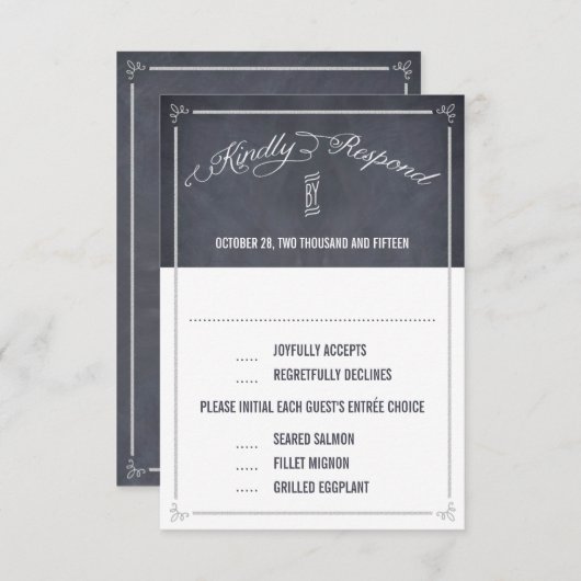 スタイリッ結婚シュ·チャーク/RSVPカード 出欠カード (正面/裏面)