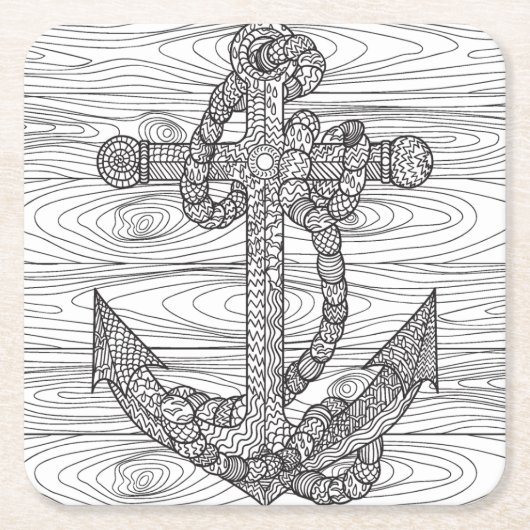 スタイルいかりおよびロープ スクエアペーパーコースター (正面)