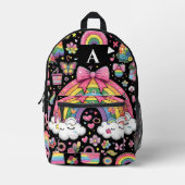 スタイルかわいい女かわいらしの子モノグラム黒のスクールキッズ プリントバックパック (正面)