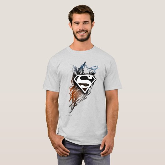 スタイルすごい化された人 |オレンジ色の青いロゴ Tシャツ (正面フル)