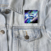 スタイルすごい化された人 |光沢のある青のバーストロゴ 缶バッジ (インサイチュ)