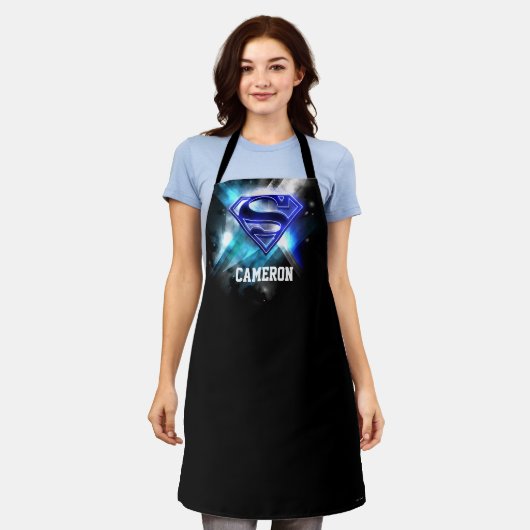 スタイルすごい化された人 |青いホワイトクリスタルロゴ エプロン (着用した状態)