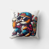 スタイルでスケートボードしながら飲み物を楽しむ猫 クッション (正面)