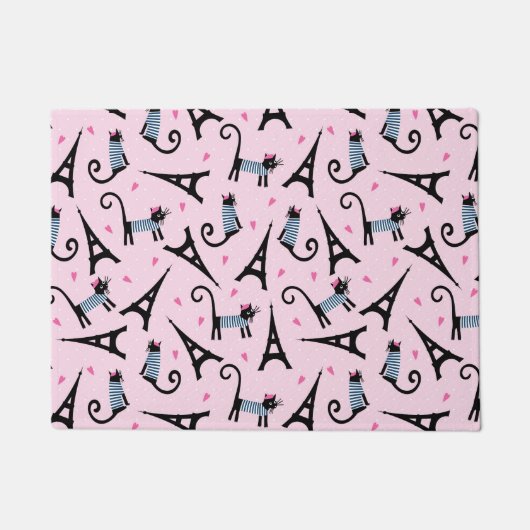 スタイルのドレフランスのス猫とエッフェルタワーの柄 ドアマット (正面)