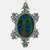 スタイルの装飾をエッチングする鮮やかな孔雀の羽 スノーフレークピューターオーナメント (左)