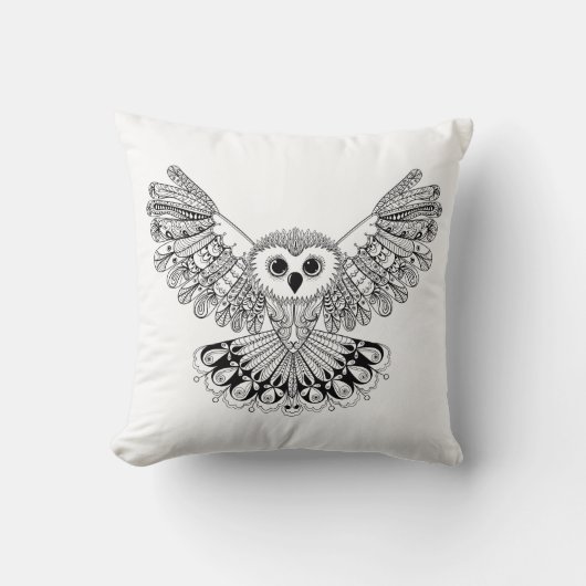 スタイルの黒いフクロウ クッション (正面)