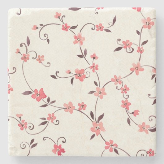 スタイルを作られた春が付いている水彩画の継ぎ目が無いパターン ストーンコースター (正面)