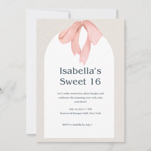 「スタイルを祝して - エレガントなスイート16招待状」 (正面)