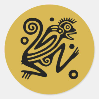 スタイルアステカメキシカンモンキーブラックオン金ゴールド ラウンドシール