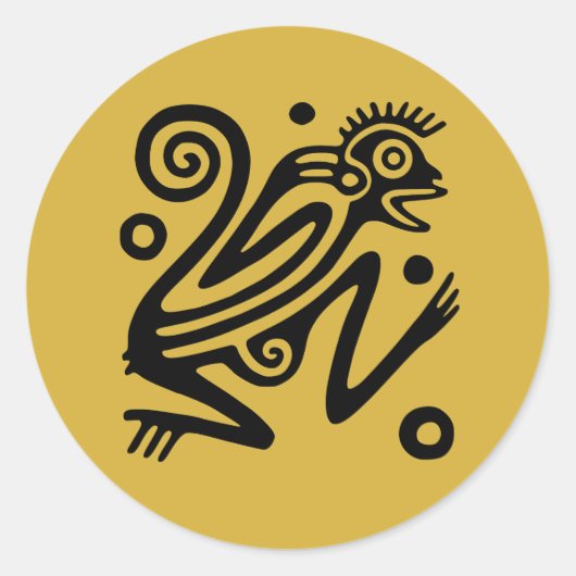 スタイルアステカメキシカンモンキーブラックオン金ゴールド ラウンドシール (正面)