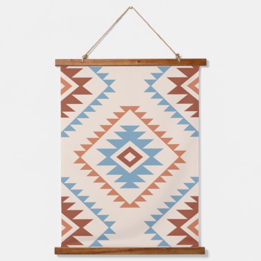 スタイルアステカモチーフLgパターンブルーCrmテラコタス 吊り下げ型タペストリー (正面)