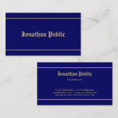 スタイルオールドクラシックフォント文字ネイビエレガントーブルー金ゴールド 名刺 (正面/裏面)