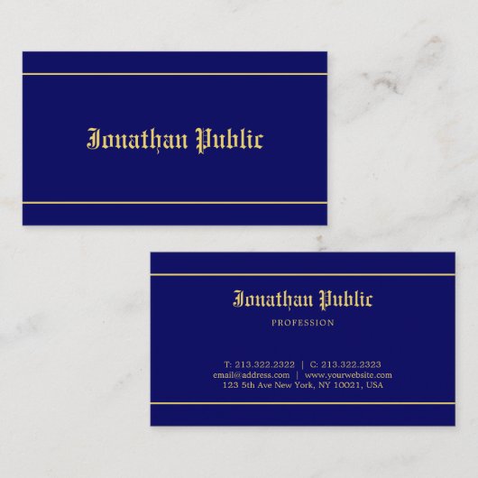 スタイルオールドクラシックフォント文字ネイビエレガントーブルー金ゴールド 名刺 (正面/裏面)