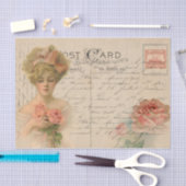 スタイルクラシックはがきおビクトリアンよびバラ付き女性 薄葉紙 (クラフト)