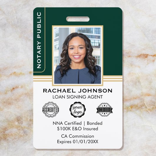 スタイルクラシック公証人署名エージェントID緑金ゴールド バッジ