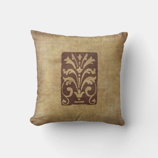 スタイルグランジアンティークモチーフピロー動揺してブラウン クッション (正面)