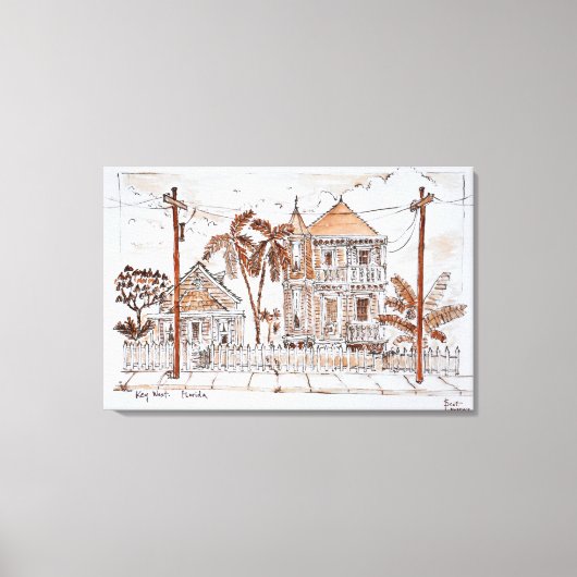 スタイルコンビクトリアンチハウシズ |鍵西，フロリダ キャンバスプリント (正面)
