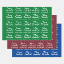 スタイルシンプルの手書き入力"Merry Christmas!"，名前 ラッピングペーパーシート