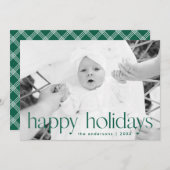 スタイルシンプルグリーンハッピーホリデーズフォト シーズンカード (正面/裏面)