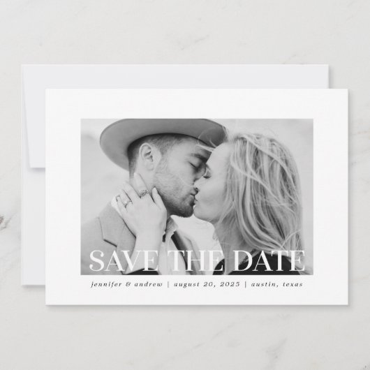 スタイルシンプル白いフレーム写真の日付を保存 招待状 (正面)