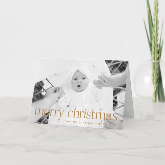 スタイルシンプル金ゴールドメリークリスマス2写真 シーズンカード (正面)