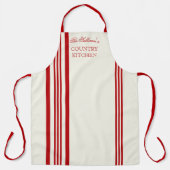スタイルストライプ-赤|オフホワイトネーム エプロン (正面)