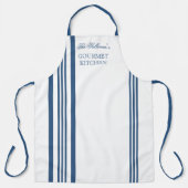 スタイルストライプ-青|白い名前 エプロン (正面)