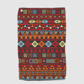 スタイルパタアステカーンオレンジ色イエローブルーレッド&ブラック ゴルフタオル (正面)